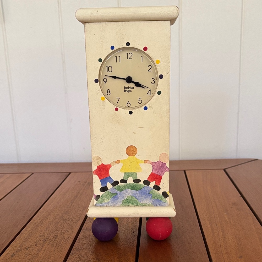 Colorful Wood Clock with People Design